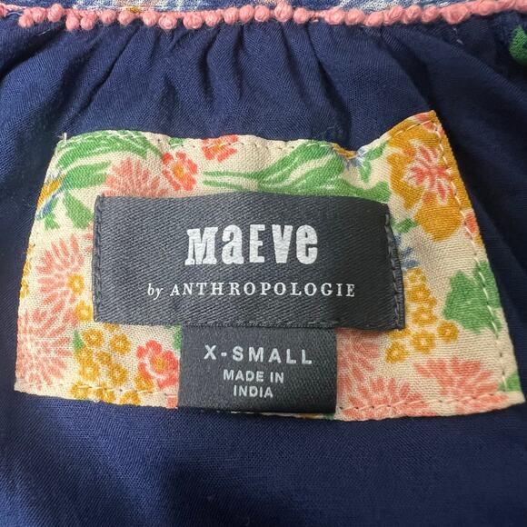 Anthropologie Maeve Ondine Floral Maxi Dress XS Sheer Sleeve Boho Peasant Navy - Picture 10 of 13